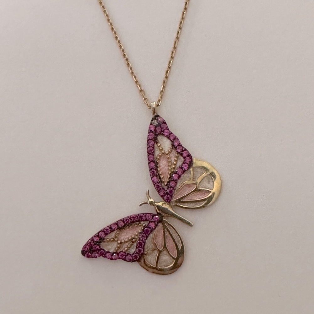 🦋925 Silver butterfly enamel cz stones necklace
